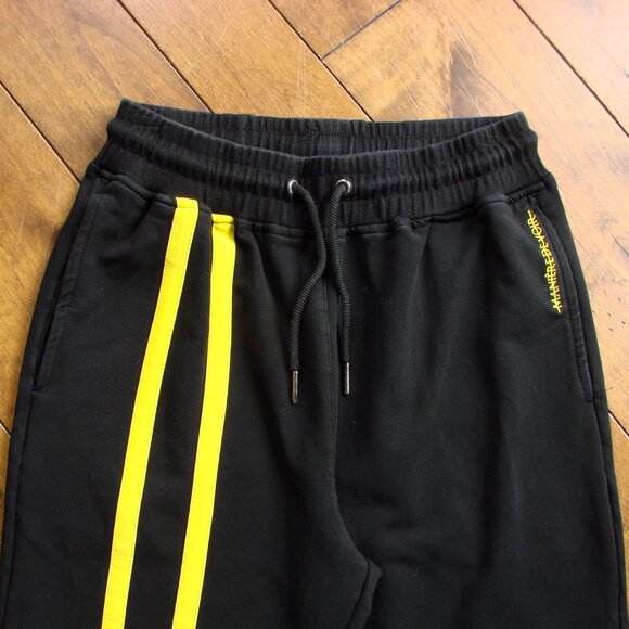 Black Joggers Track Pants Maniere De Voir Yellow Stripes Size Small - Picture 2 of 16